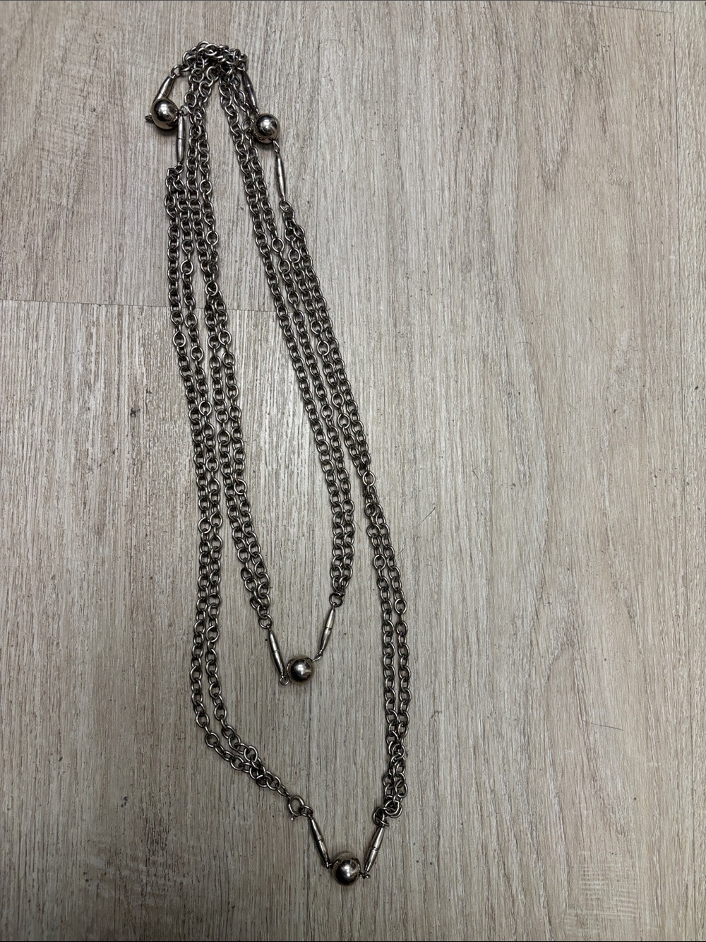 Double-Chain Silver Necklace with Polished Bead Accents
